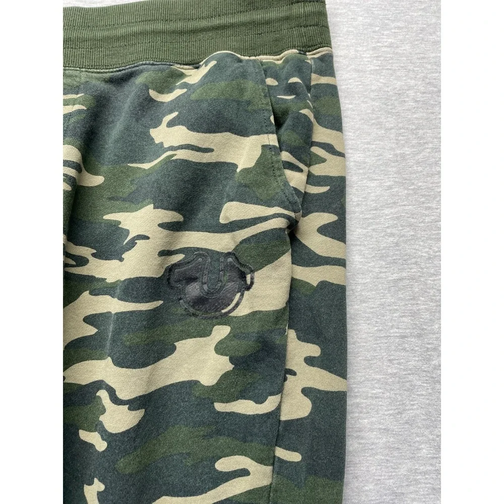 True Religion Jogger Pants Mens L Green Beige Camouflage Gym Training Drawstring